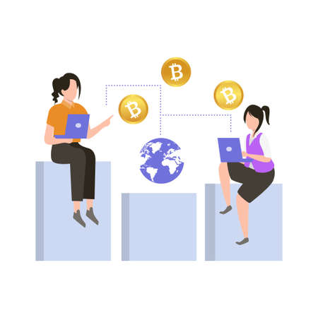 The girls are working on global bitcoin.のイラスト素材