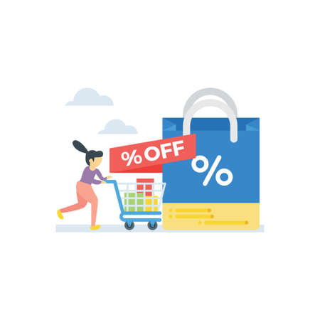 The girl is going for shopping at sale.のイラスト素材