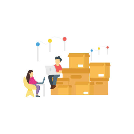 Boy and girl are working on delivery packages.のイラスト素材