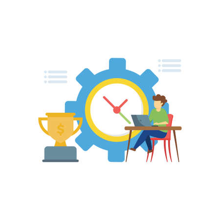 The boy is working on time management.のイラスト素材