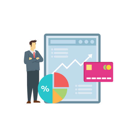 The boy is standing near pie chart.のイラスト素材