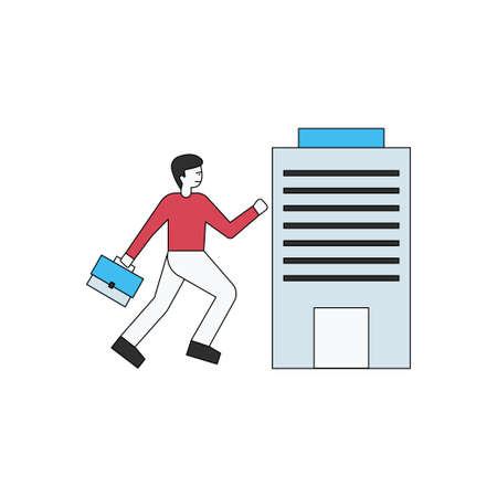 The boy is running towards the building.のイラスト素材