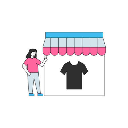 The girl is shopping at the store.のイラスト素材