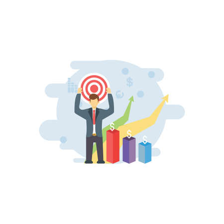 The boy is standing with a dartboard in his hands.のイラスト素材