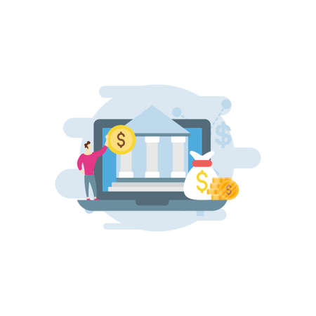 The boy is doing online banking.のイラスト素材