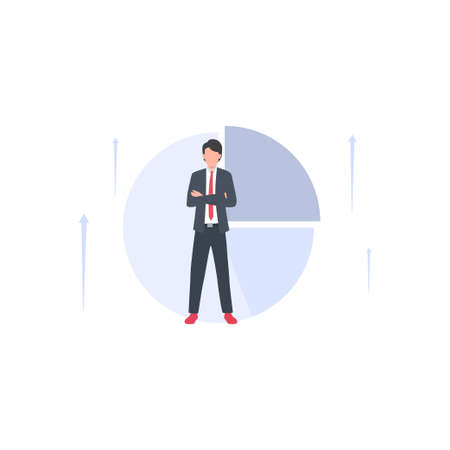 The boy stands with the pie chart.のイラスト素材