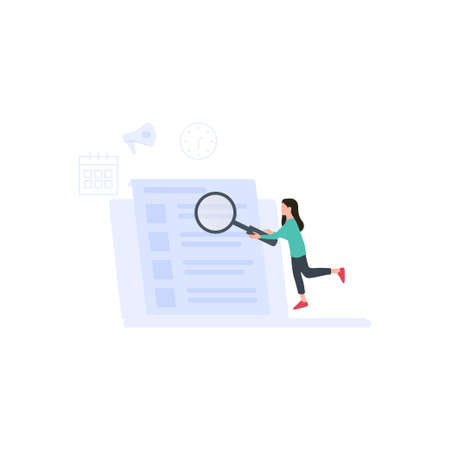 The girl is looking for something on the document.のイラスト素材