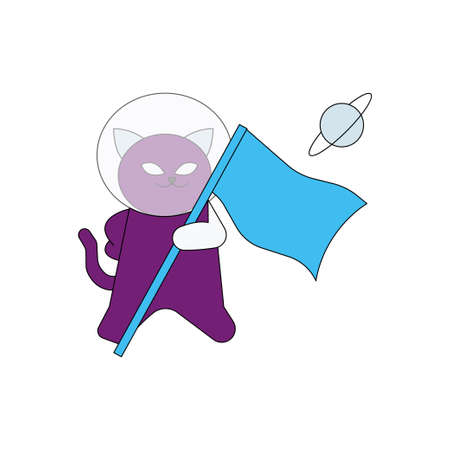 The cat is standing in space with a flag.のイラスト素材