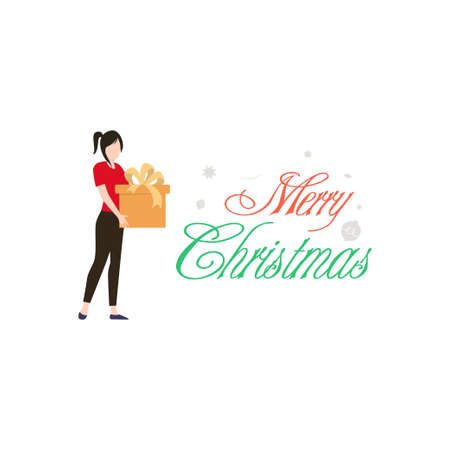 The girl is standing with the gift box.のイラスト素材