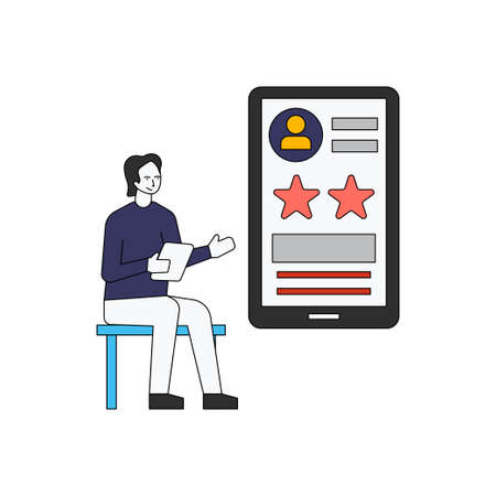 The boy is giving the user a star rating.のイラスト素材