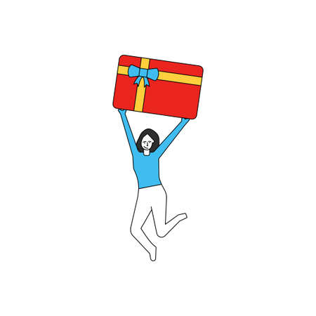 The girl has a gift card.のイラスト素材