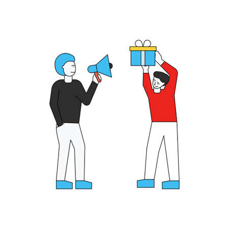 The boy is advertising with a megaphone.のイラスト素材