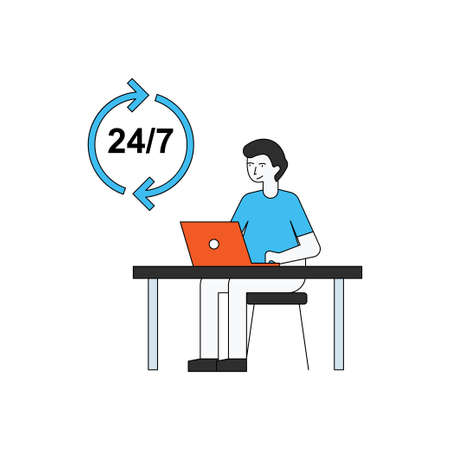 Customer service is available 24 hours a day.のイラスト素材