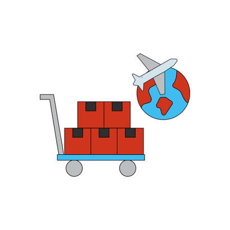 International delivery packages are placed on the trolley.のイラスト素材