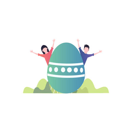 The boy and girl playing with easter egg.のイラスト素材