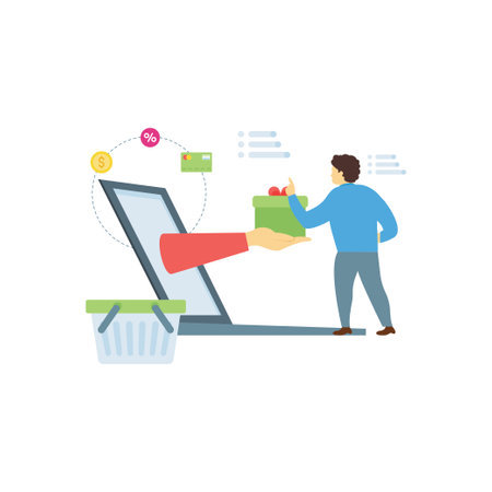 The boy is getting online delivery.のイラスト素材