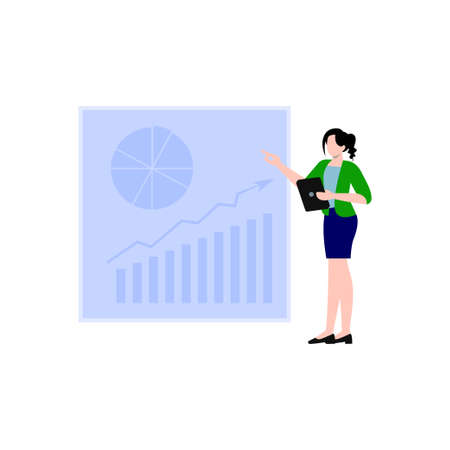 The girl is working on the bar graph.のイラスト素材