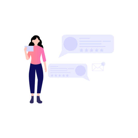 The girl is reading customer comments.のイラスト素材