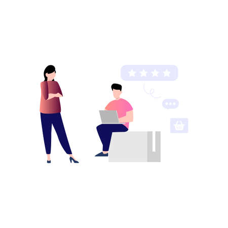 The boy is working on his laptop.のイラスト素材