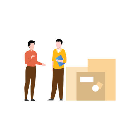 The boys stand with the packages.のイラスト素材