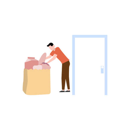The boy is packing groceries.のイラスト素材