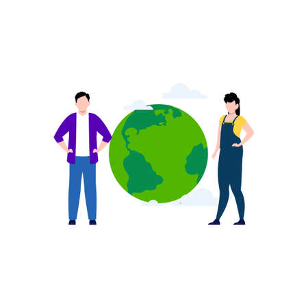 Boy and girl stand with a green world.のイラスト素材
