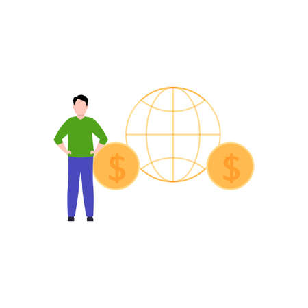 The boy is working on the global economy.のイラスト素材