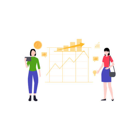 The girls stand with the economy graph.のイラスト素材