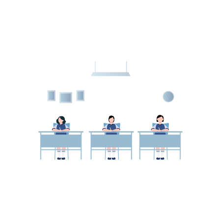 Students sit at their desks in the classroom.のイラスト素材