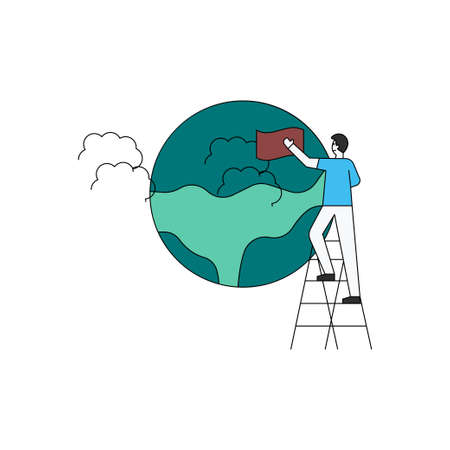The boy is cleaning the world.のイラスト素材