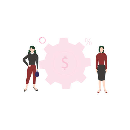 The girls are working on dollar setting.のイラスト素材