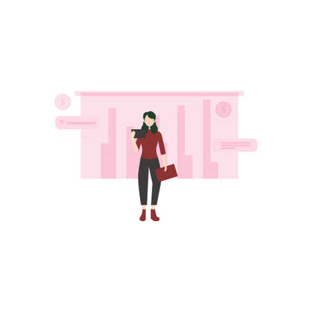 The girl is looking at business investment.のイラスト素材