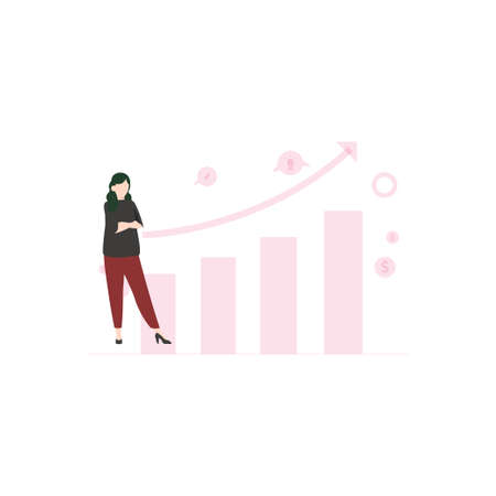 The girl stands with the development of the graph.のイラスト素材