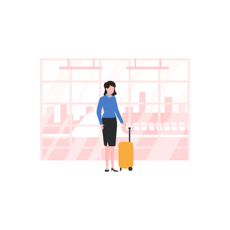 The girl is standing with a suitcase.のイラスト素材