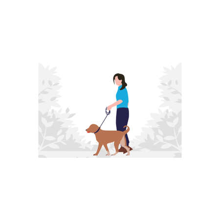 The lady  taking her pet dog for a walk.のイラスト素材