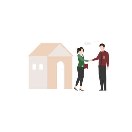 A boy and girl final the deal of a house and shake their hands.のイラスト素材