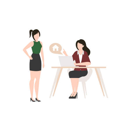 Two females,one sitting on a chair and the oher standing near her table discuss about the house property.のイラスト素材