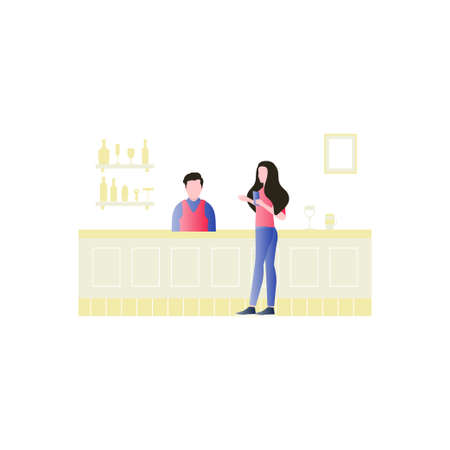 The girl is standing on counter for ordering food.のイラスト素材