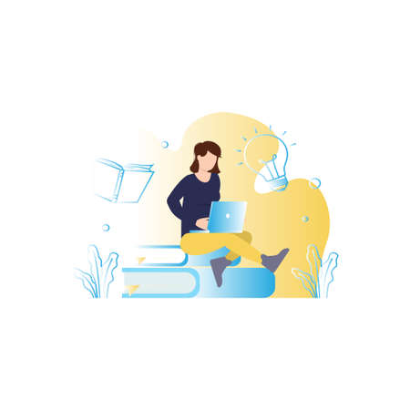The girl is working on her laptop.のイラスト素材