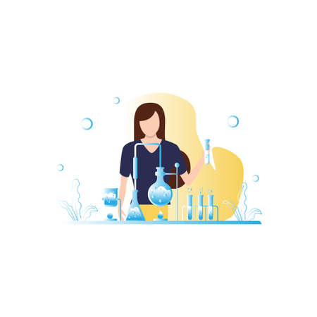 The girl doing experiment in lab.のイラスト素材