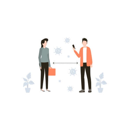 The girl and boy talking to each other on a safe distance.