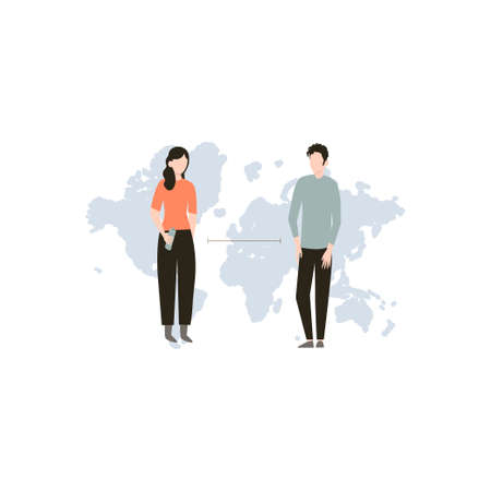 The boy and girl standing on a safe distance.のイラスト素材