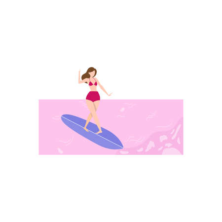 The girl is doing surfing.のイラスト素材