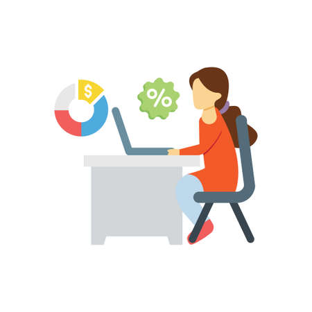 The girl is working on the dollar chart.のイラスト素材