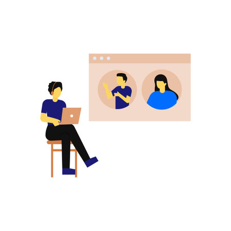 The boy is talking online.のイラスト素材