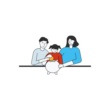The girl is putting coins in the piggy bank.のイラスト素材