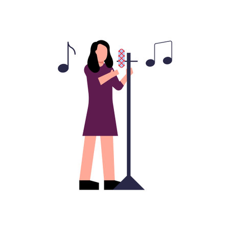 The girl is recording a song.のイラスト素材