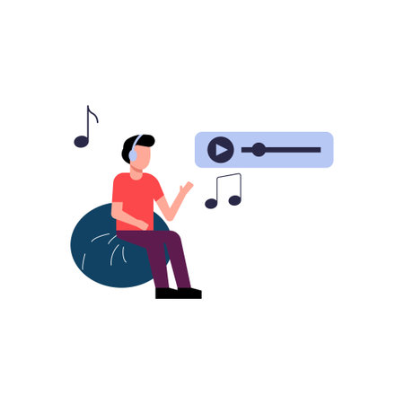 The boy is listening to songs.のイラスト素材