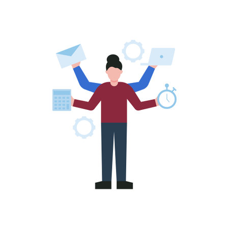 A woman is multi-tasking at a time.のイラスト素材