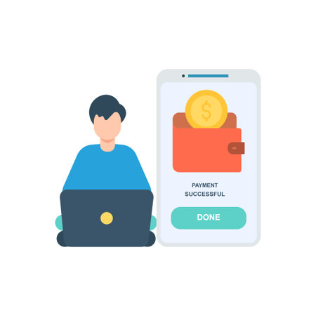 Bitcoin is transferred to dollars online.のイラスト素材